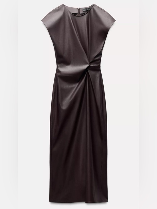 Zara Dresses & Skirts - ZARA BROWN/EGGPLANT FAUX LEATHER LEATHER MIDI DRESS